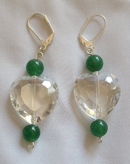 Adventurine and Heart Dangle Earrings