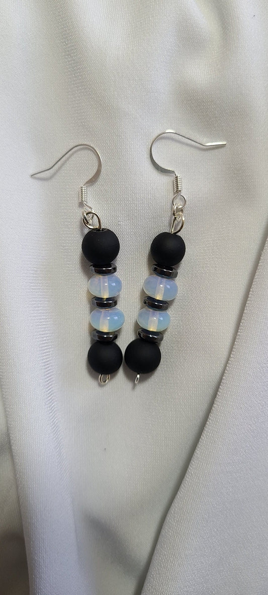 Opalite & Black Bead Earrings