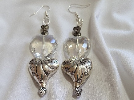 Crystal & Puff Metal Heart Dangles