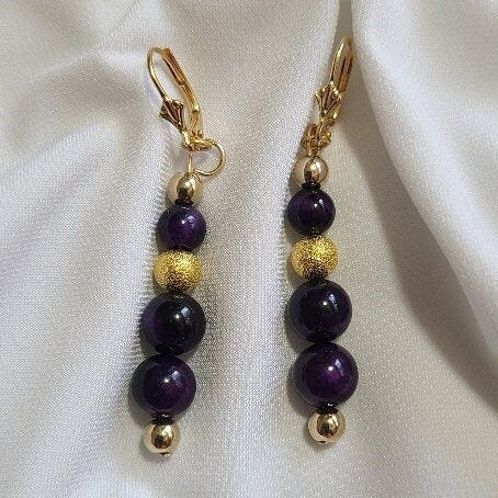 Purple Tiger's Eye Dangle Earrings