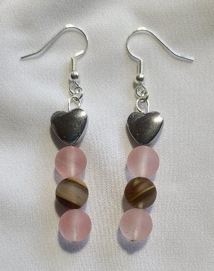 Cherry Quartz Heart Dangle Earrings