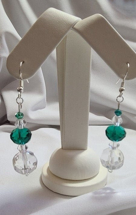 Green and Clear Crystal Dangle Earrings