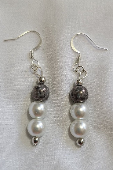 Gray and White Pearl Dangle Earrings