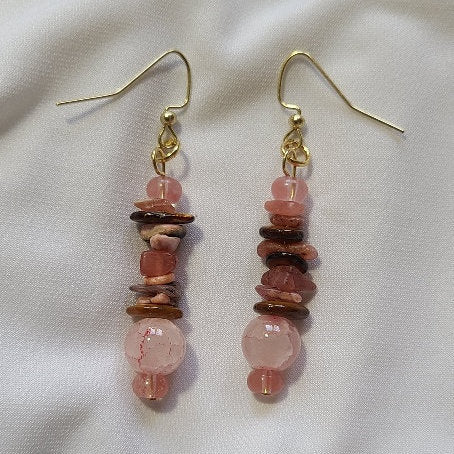 Cracked Pink & Stone Dangle Earrings