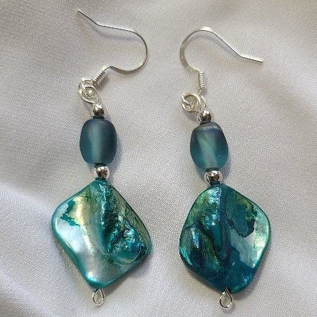 Blue Shell Dangle Earrings