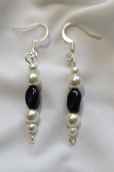 Petite White and Black Dangle Earrings