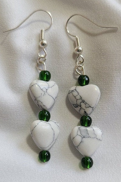 Howlite Heart Dangle Earrings