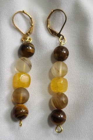 Tiger's Eye & Cherry Quartz Dangle Earrings