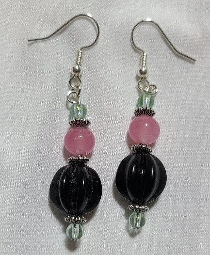 Pink and Black Dangle Earrings