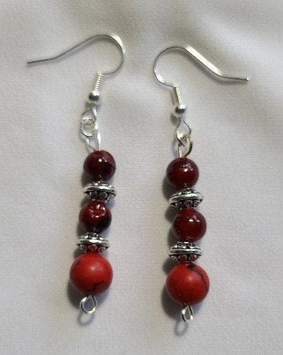 Red Stone Quartz Dangle Earrings