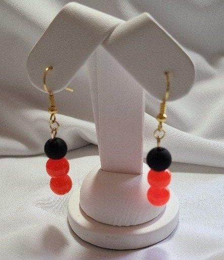 Tangerine Orange and Black Dangle Earrings