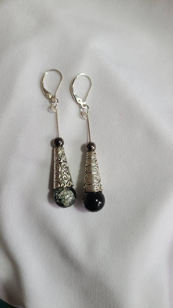 Black Crackle Drop Dangles