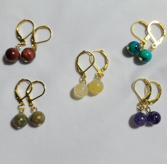 Gemstones & Gold Dangle Earrings Five (5) Pairs