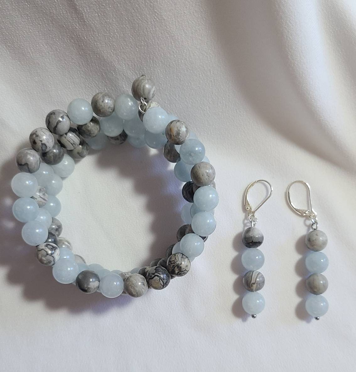 Natural Gemstone Wrap Bracelet and Earring Set