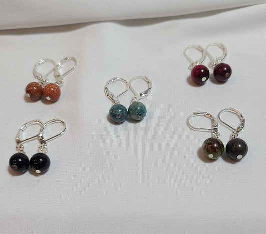 Gemstones & Dangle Earrings Five (5) Pairs in Silver