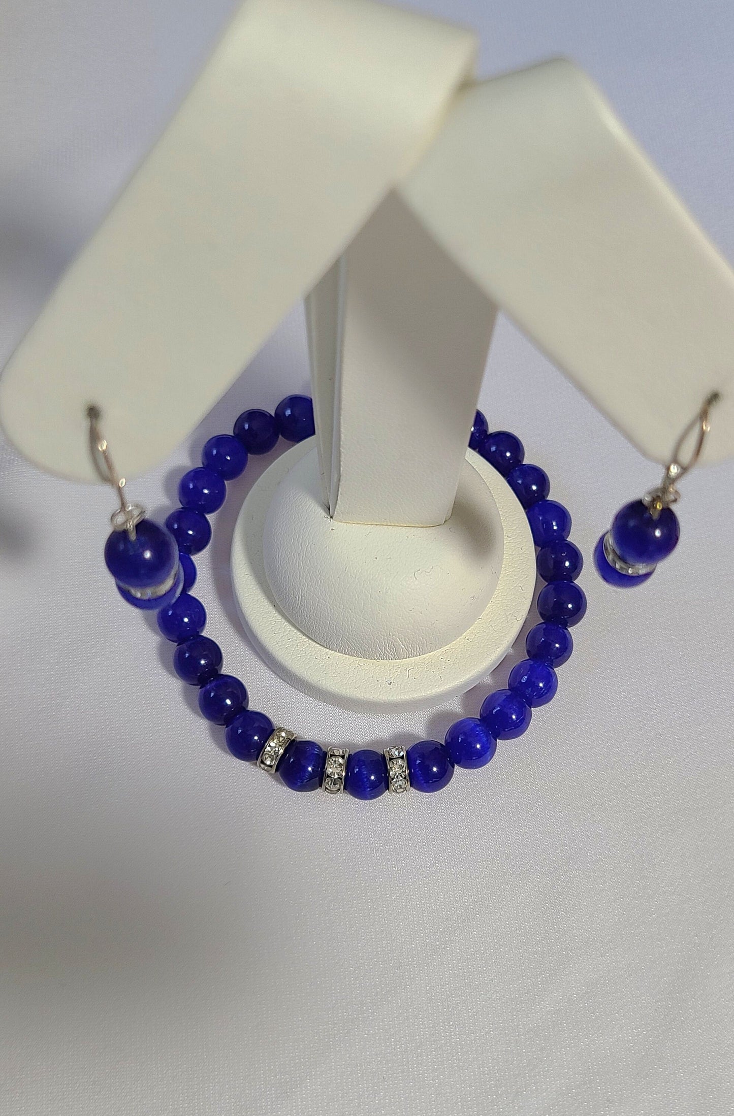 Deep Blue Cat Eye Bracelet & Earring Set