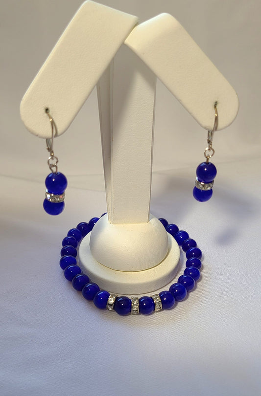 Deep Blue Cat Eye Bracelet & Earring Set